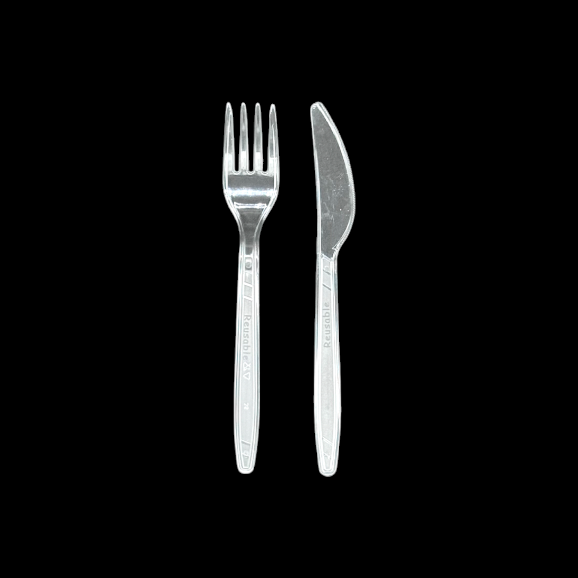 Kit 2/1 fourchette 180 mm + couteau 180 mm en plastique cristal réutilisable